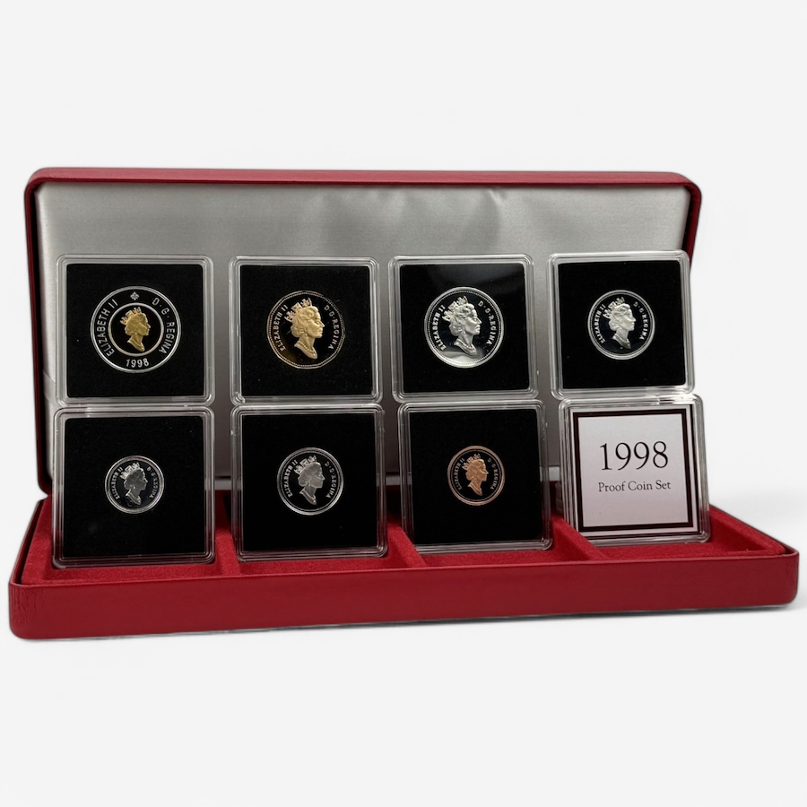 1998 Seven-Coin Proof Set in Custom Case including Five Sterling Silver ...
