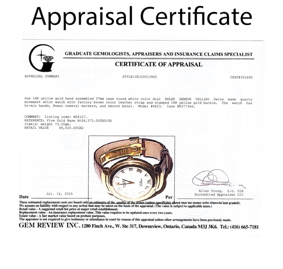 Image 747214_ALTMORE7.jpg, Product 747-214 / Price $7,495.00, Estate Originals 18K Yellow Gold ROLEX Cellini Swiss Made Wristwatch from Estate Originals on TSC.ca's Jewellery department