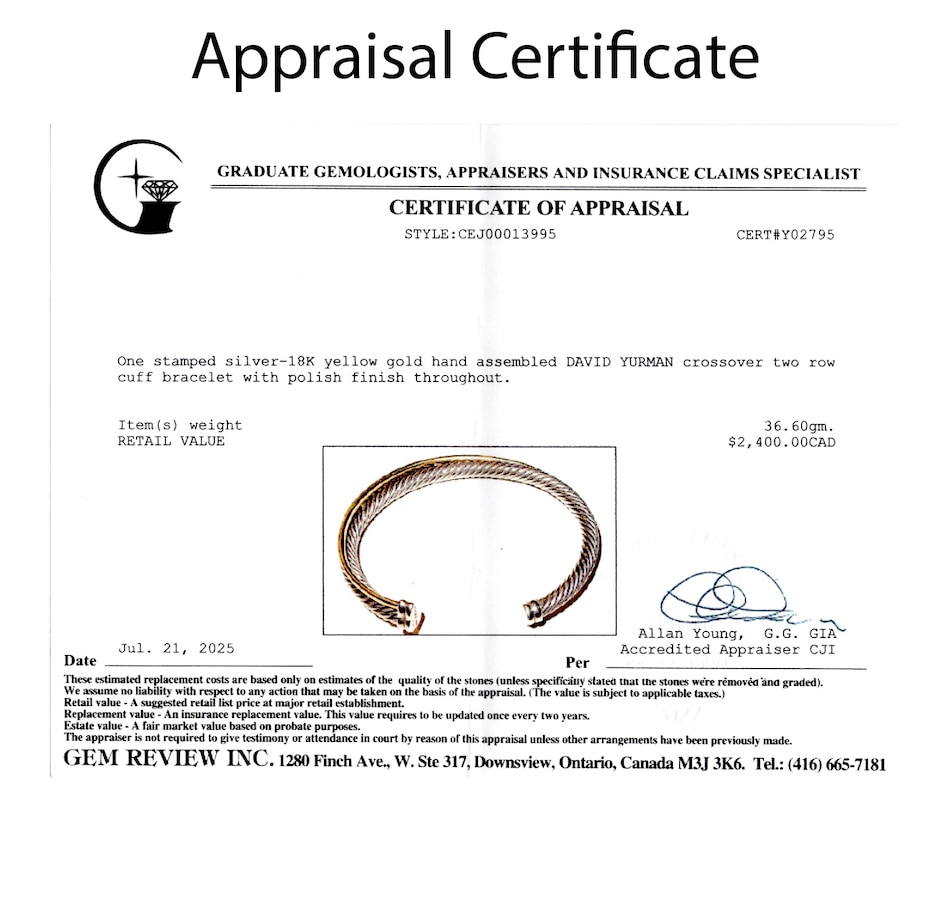 Image 747219_ALTMORE6.jpg, Product 747-219 / Price $2,195.00, Estate Originals David Yurman 18K Yellow Gold and Sterling Silver Crossover Cuff Bracelet from Estate Originals on TSC.ca's Jewellery department