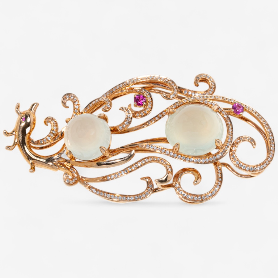 Image 747228.jpg, Product 747-228 / Price $4,995.00, Estate Originals 18K Rose Gold Moonstone, Ruby and Diamond Brooch/Pendant from Estate Originals on TSC.ca's Jewellery department