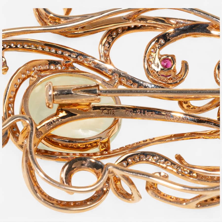 Image 747228_ALTMORE2.jpg, Product 747-228 / Price $4,995.00, Estate Originals 18K Rose Gold Moonstone, Ruby and Diamond Brooch/Pendant from Estate Originals on TSC.ca's Jewellery department