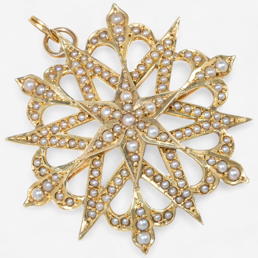 Image 747229_ALTMORE2.jpg, Product 747-229 / Price $2,495.00, Estate Originals 14K Yellow Gold Seed Pearl Star Shaped Brooch/Pendant from Estate Originals on TSC.ca's Jewellery department