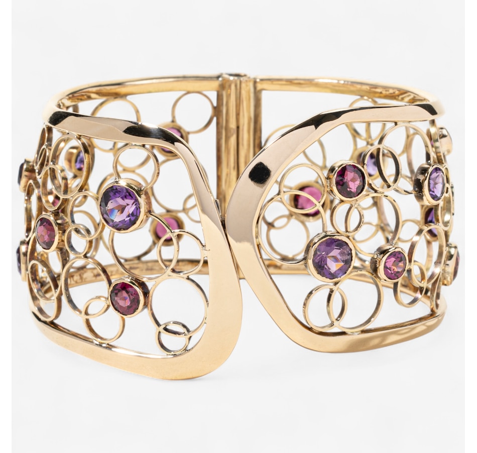 Image 747247.jpg, Product 747-247 / Price $9,995.00, Estate Originals 14K Yellow Gold Amethyst and Garnet Hinged Cuff Bracelet from Estate Originals on TSC.ca's Jewellery department