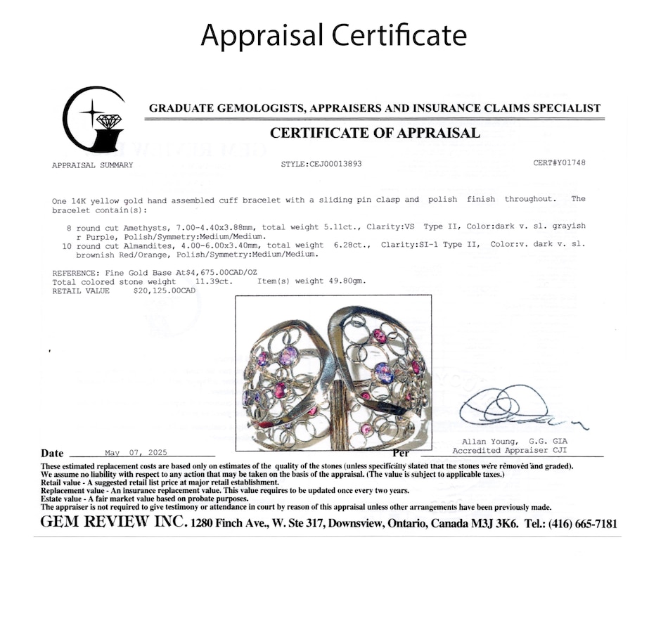 Image 747247_ALTMORE5.jpg, Product 747-247 / Price $9,995.00, Estate Originals 14K Yellow Gold Amethyst and Garnet Hinged Cuff Bracelet from Estate Originals on TSC.ca's Jewellery department