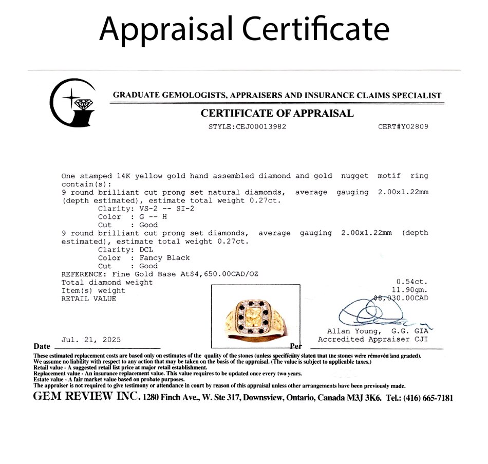 Image 747249_ALTMORE5.jpg, Product 747-249 / Price $3,895.00, Estate Originals 14K Yellow Gold Black and White Diamond Nugget Ring from Estate Originals on TSC.ca's Jewellery department