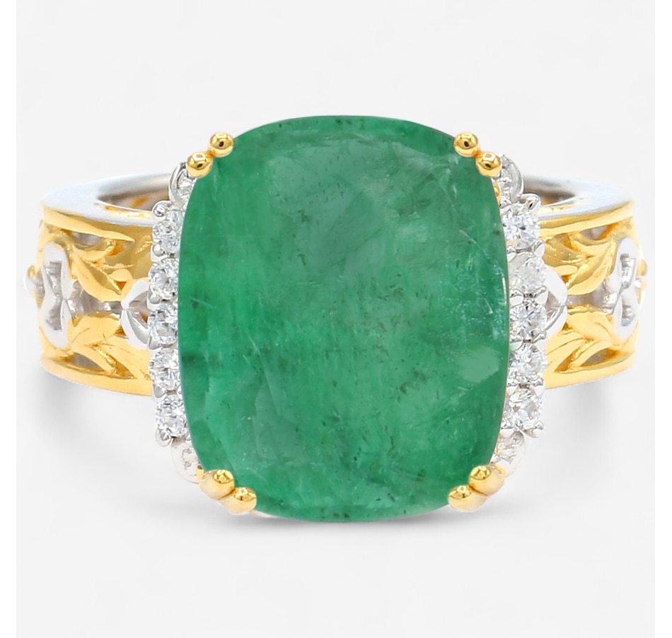 Image 747340_CUSHI.jpg, Product 747-340 / Price $299.99, Gems en Vogue Palladium Silver Zambian Emerald and White Zircon Ring from Gems En Vogue on TSC.ca's Jewellery department