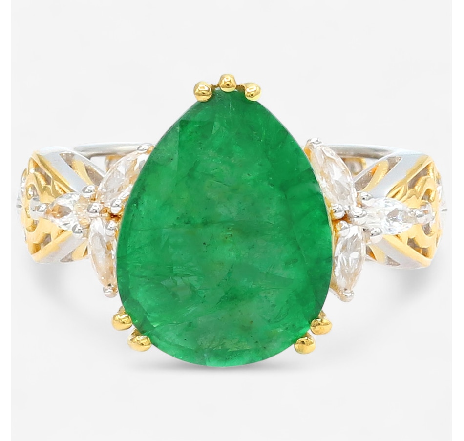 Image 747340_PEAR.jpg, Product 747-340 / Price $299.99, Gems en Vogue Palladium Silver Zambian Emerald and White Zircon Ring from Gems En Vogue on TSC.ca's Jewellery department