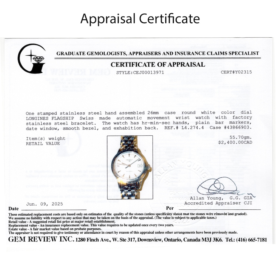 Image 747378_ALTMORE5.jpg, Product 747-378 / Price $1,995.00, Stainless Steel LONGINES FLAGSHIP CLASSIC Automatic Wristwatch from Estate Originals on TSC.ca's Jewellery department