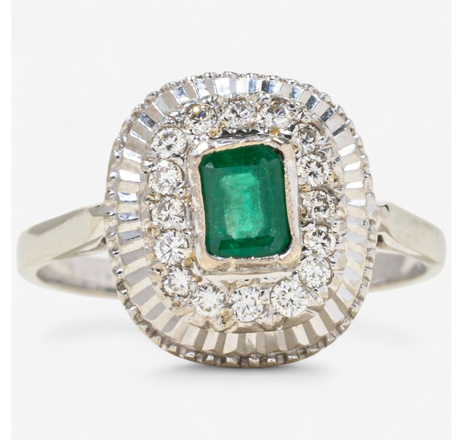 Image 747379.jpg, Product 747-379 / Price $2,295.00, 18K White Gold Emerald Cut Emerald and Diamond Ring from Estate Originals on TSC.ca's Jewellery department