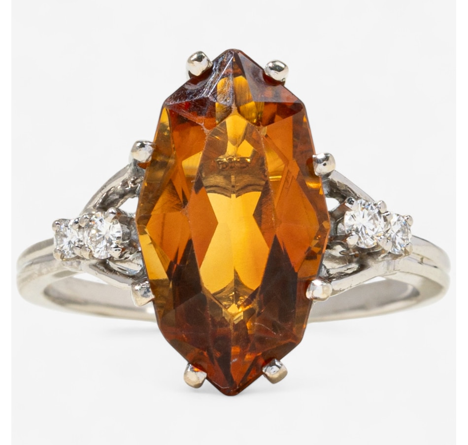 Image 747380.jpg, Product 747-380 / Price $1,495.00, 14K White Gold 6.34 Carat Modified Marquise Shaped Citrine and Diamond Ring from Estate Originals on TSC.ca's Jewellery department