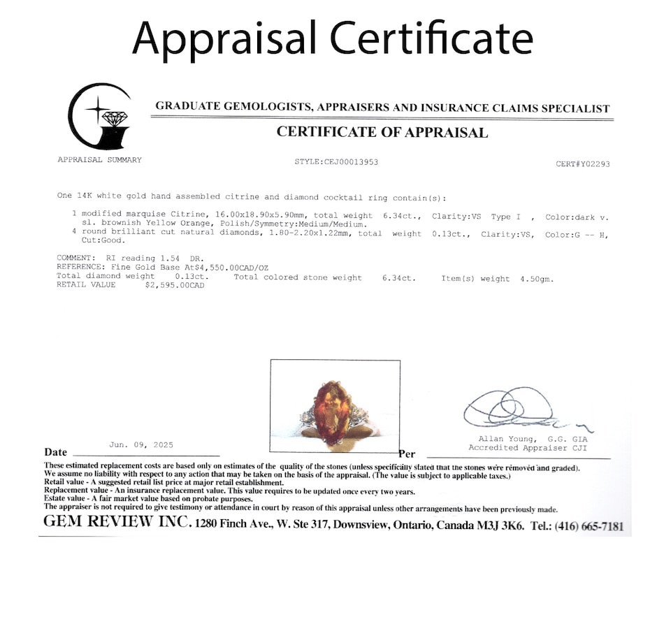 Image 747380_ALTMORE5.jpg, Product 747-380 / Price $1,495.00, 14K White Gold 6.34 Carat Modified Marquise Shaped Citrine and Diamond Ring from Estate Originals on TSC.ca's Jewellery department