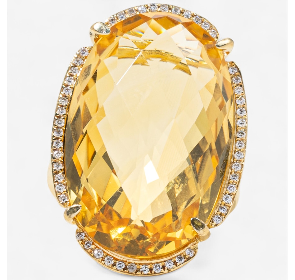 Image 747382.jpg, Product 747-382 / Price $3,295.00, 18K Yellow Gold 22.86 Carat Checkerboard Cut Citrine and Diamond Ring from Estate Originals on TSC.ca's Jewellery department