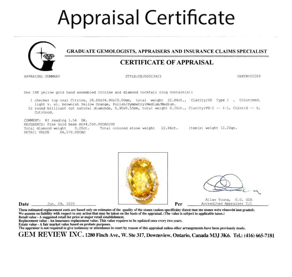 Image 747382_ALTMORE5.jpg, Product 747-382 / Price $3,295.00, 18K Yellow Gold 22.86 Carat Checkerboard Cut Citrine and Diamond Ring from Estate Originals on TSC.ca's Jewellery department