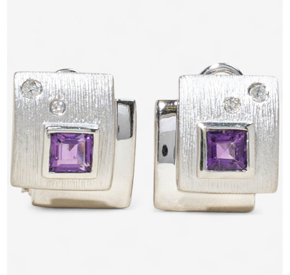 Image 747387.jpg, Product 747-387 / Price $1,995.00, 14KT White Gold Square Shaped Amethyst and Diamond French Back Earrings from Estate Originals on TSC.ca's Jewellery department