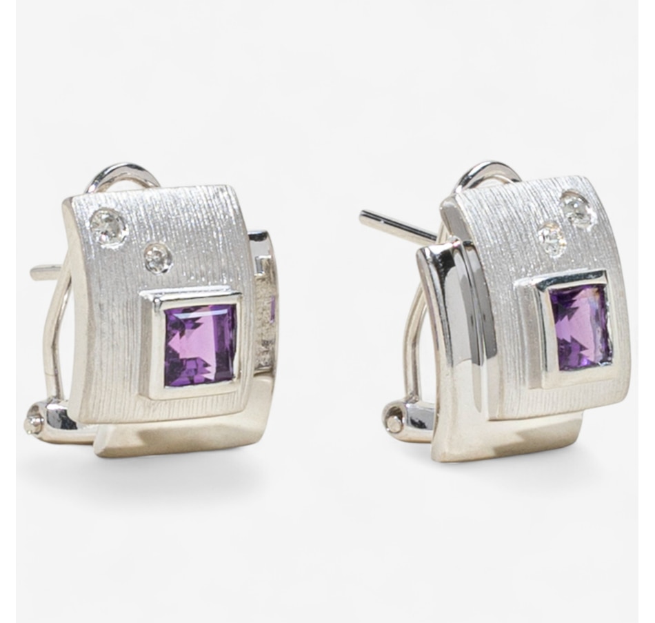 Image 747387_ALTMORE1.jpg, Product 747-387 / Price $1,995.00, 14KT White Gold Square Shaped Amethyst and Diamond French Back Earrings from Estate Originals on TSC.ca's Jewellery department