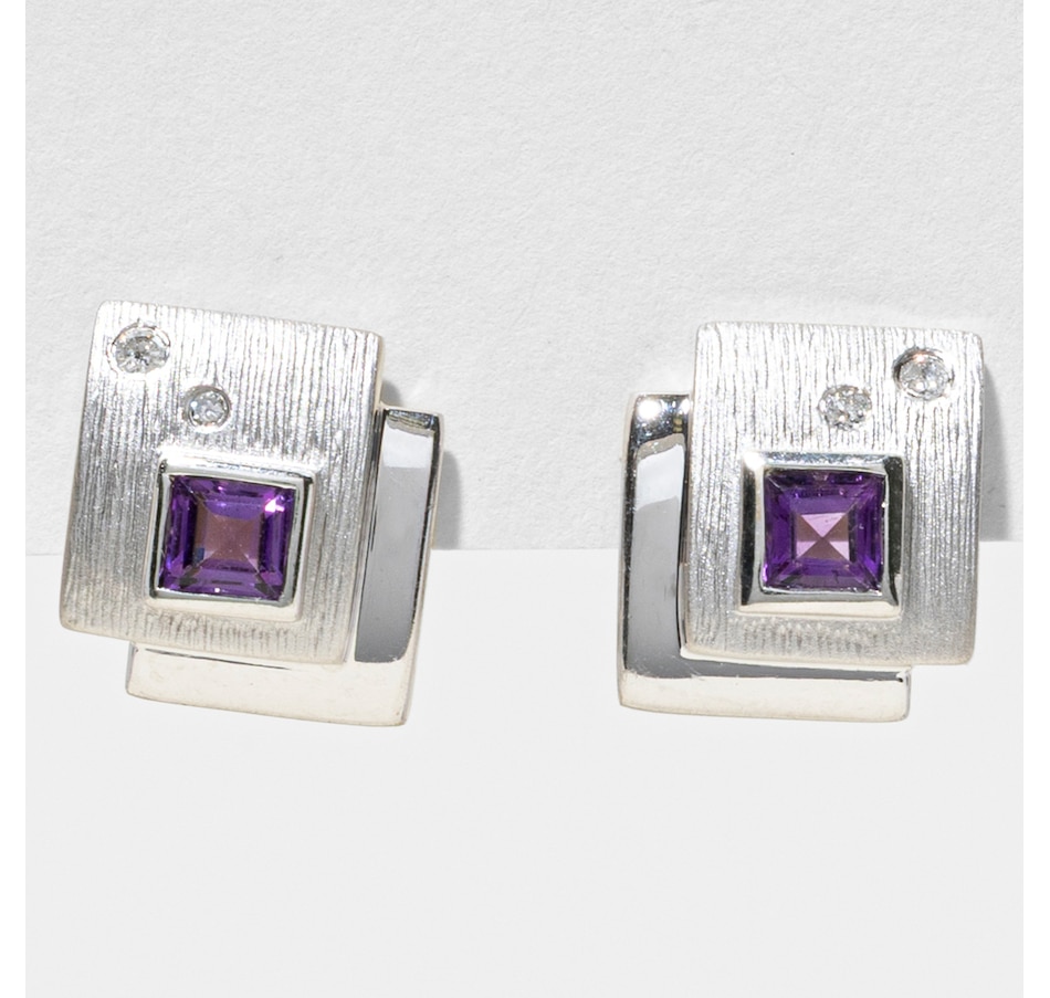 Image 747387_ALTMORE3.jpg, Product 747-387 / Price $1,995.00, 14KT White Gold Square Shaped Amethyst and Diamond French Back Earrings from Estate Originals on TSC.ca's Jewellery department