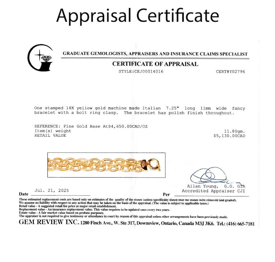 Image 747389_ALTMORE5.jpg, Product 747-389 / Price $2,495.00, Italian Made 14KT Yellow Gold 7.25" Fancy Design Bracelet from Estate Originals on TSC.ca's Jewellery department