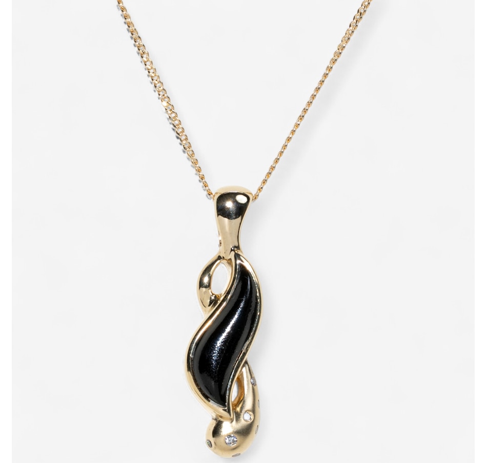 Image 747411.jpg, Product 747-411 / Price $2,095.00, 14K Yellow Gold Custom Cut Onyx and Diamond Swirl Pendant from Estate Originals on TSC.ca's Jewellery department
