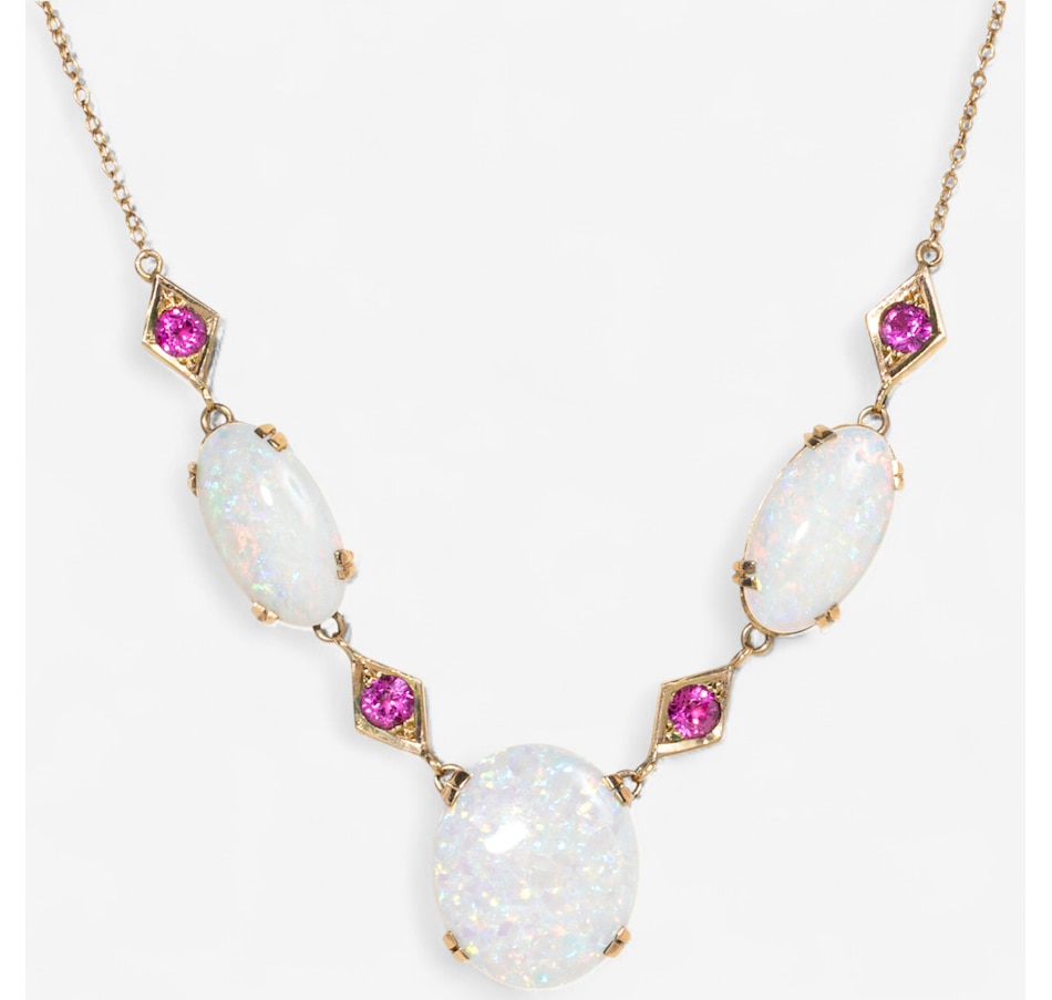 Image 747415.jpg, Product 747-415 / Price $2,595.00, 10K Yellow Gold Opal and Synthetic Ruby Necklace from Estate Originals on TSC.ca's Jewellery department