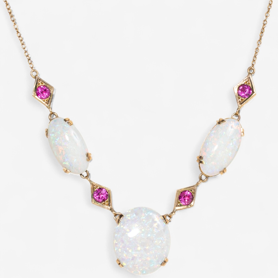 Image 747415.jpg, Product 747-415 / Price $2,595.00, 10K Yellow Gold Opal and Synthetic Ruby Necklace from Estate Originals on TSC.ca's Jewellery department
