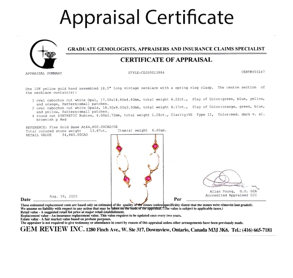 Image 747415_ALTMORE5.jpg, Product 747-415 / Price $2,595.00, 10K Yellow Gold Opal and Synthetic Ruby Necklace from Estate Originals on TSC.ca's Jewellery department