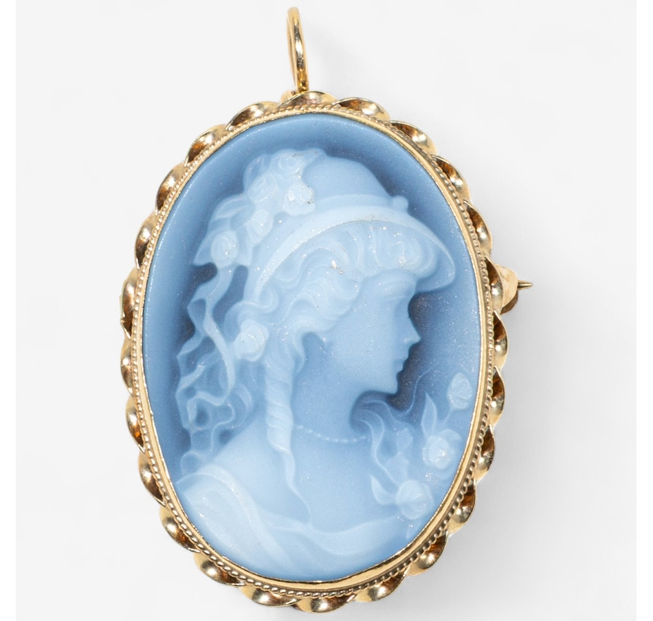 Image 747421.jpg, Product 747-421 / Price $1,295.00, 14KT Yellow Gold Blue Cameo Brooch/Pendant from Estate Originals on TSC.ca's Jewellery department