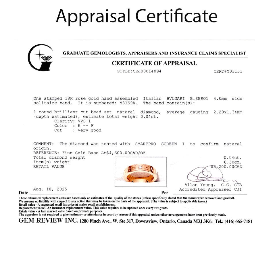 Image 747425_ALTMORE5.jpg, Product 747-425 / Price $2,895.00, 18K Rose Gold BVLGARI B.ZERO1 Diamond Band from Estate Originals on TSC.ca's Jewellery department