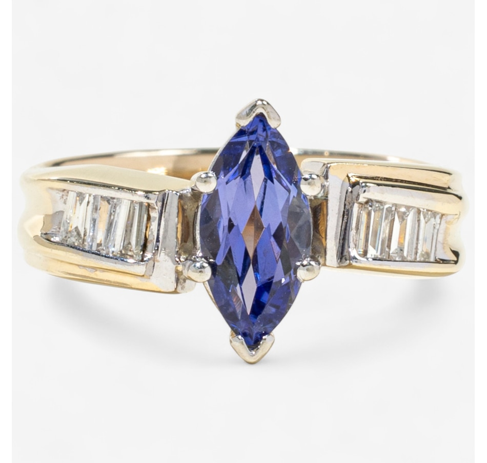 Image 747430.jpg, Product 747-430 / Price $2,895.00, 14K Yellow and White Gold 1.12 Carat Tanzanite and Baguette Diamond Ring from Estate Originals on TSC.ca's Jewellery department