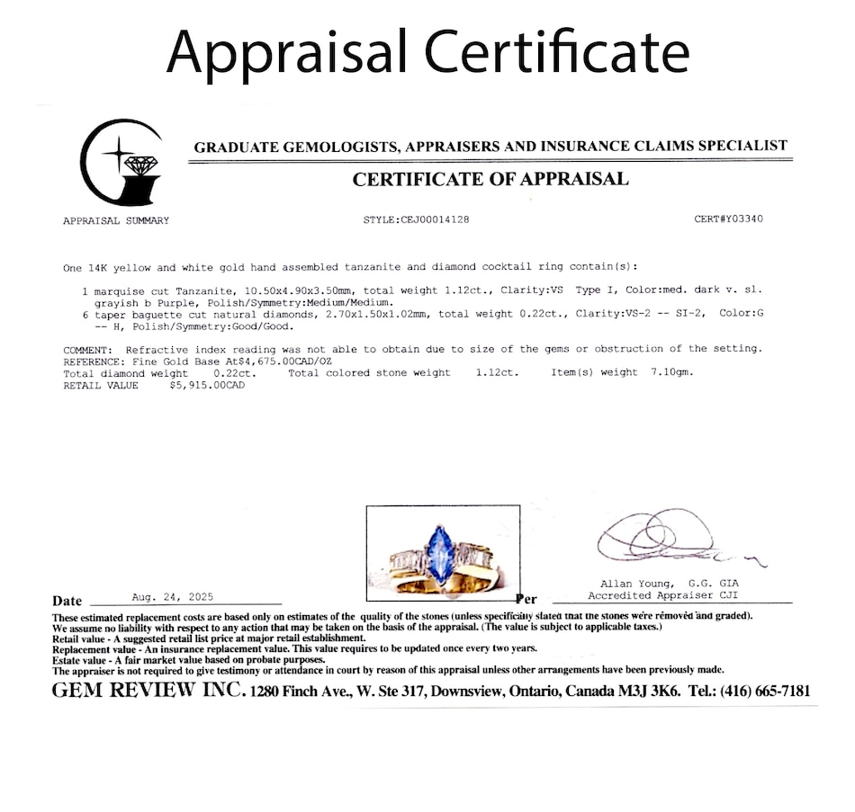 Image 747430_ALTMORE5.jpg, Product 747-430 / Price $2,895.00, 14K Yellow and White Gold 1.12 Carat Tanzanite and Baguette Diamond Ring from Estate Originals on TSC.ca's Jewellery department