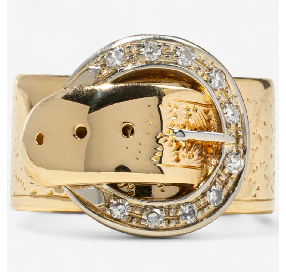 Image 747432.jpg, Product 747-432 / Price $4,295.00, 18K Yellow and White Gold Diamond-Set Buckle Motif Ring from Estate Originals on TSC.ca's Jewellery department