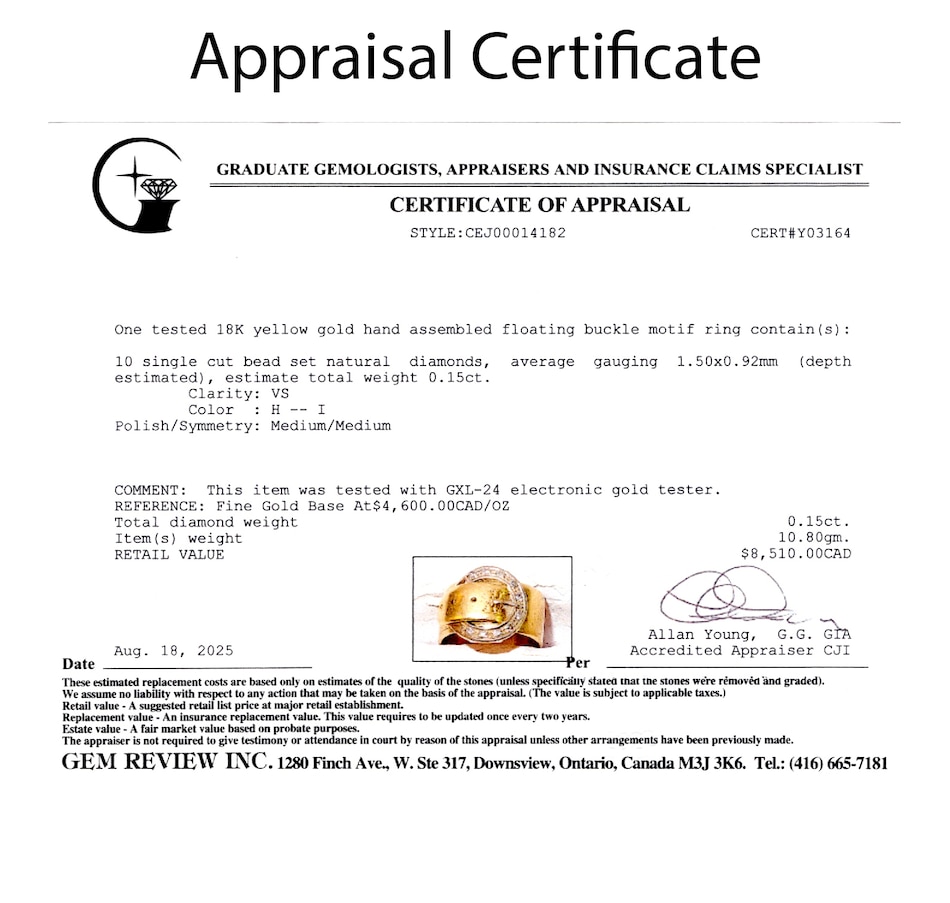 Image 747432_ALTMORE4.jpg, Product 747-432 / Price $4,295.00, 18K Yellow and White Gold Diamond-Set Buckle Motif Ring from Estate Originals on TSC.ca's Jewellery department