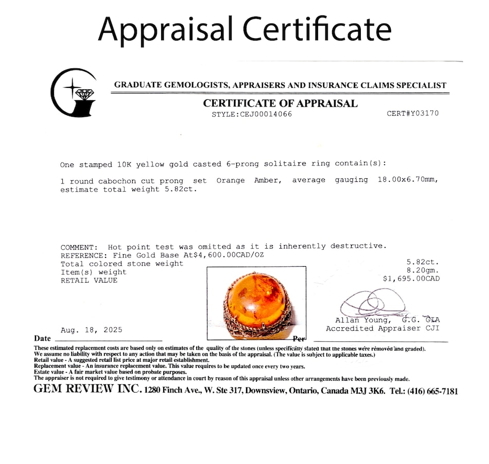 Image 747433_ALTMORE5.jpg, Product 747-433 / Price $895.00, 10K Yellow Gold Amber Ring from Estate Originals on TSC.ca's Jewellery department