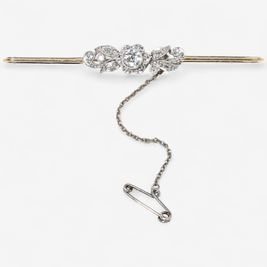 Image 747439.jpg, Product 747-439 / Price $3,295.00, 14K White and Yellow Gold Antique Old European Cut Diamond Bar Pin from Estate Originals on TSC.ca's Jewellery department