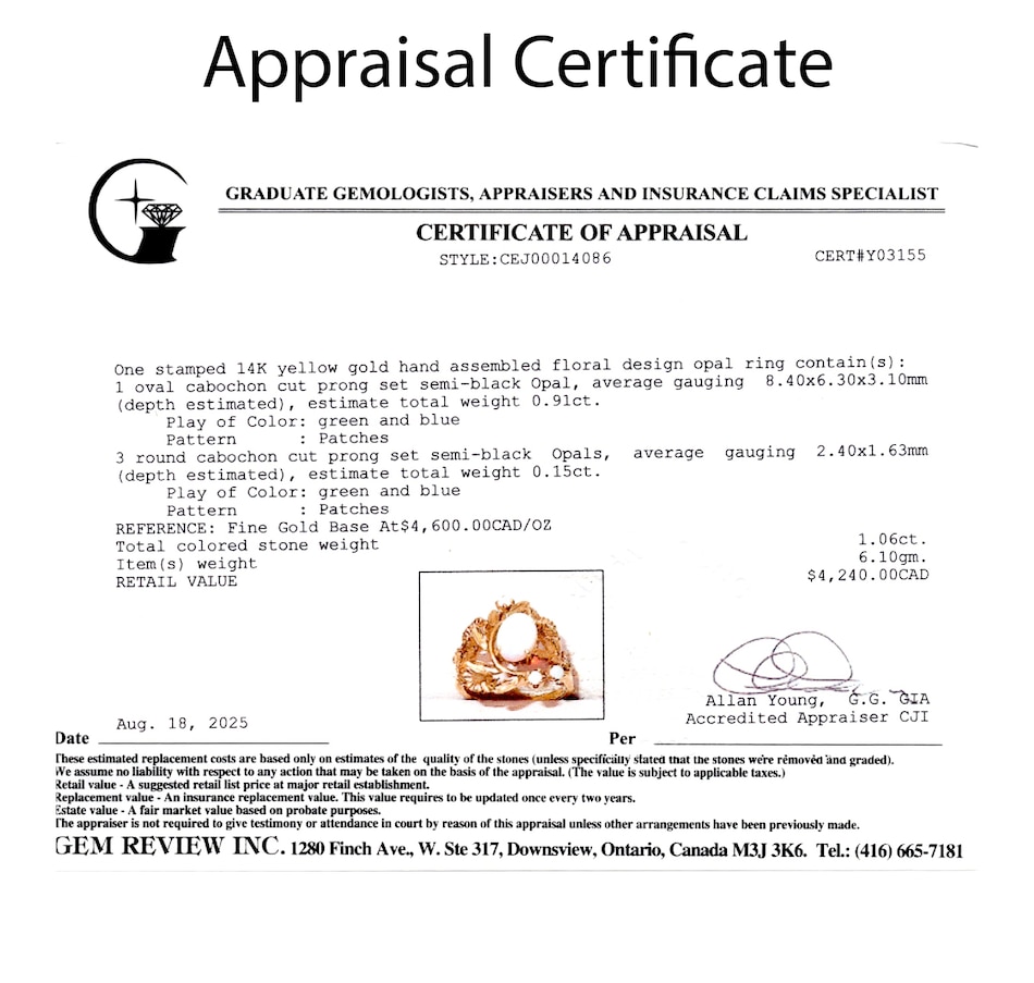 Image 747440_ALTMORE5.jpg, Product 747-440 / Price $1,995.00, 14K Yellow Gold Foliate Design Opal Ring from Estate Originals on TSC.ca's Jewellery department