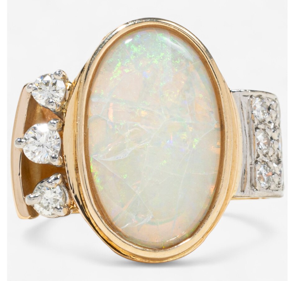 Image 747441.jpg, Product 747-441 / Price $5,495.00, 18K Yellow and White Gold Oval Opal and Diamond Ring from Estate Originals on TSC.ca's Jewellery department