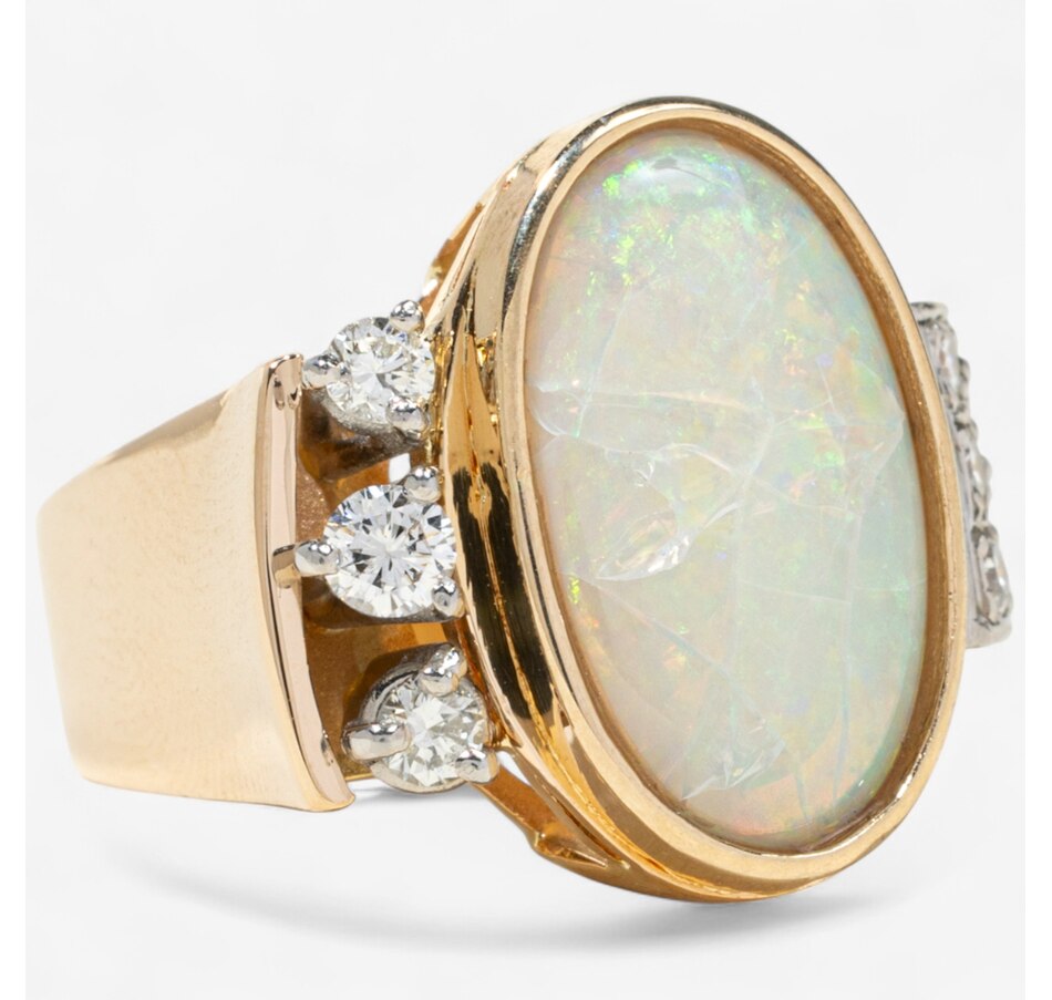 Image 747441_ALTMORE1.jpg, Product 747-441 / Price $5,495.00, 18K Yellow and White Gold Oval Opal and Diamond Ring from Estate Originals on TSC.ca's Jewellery department