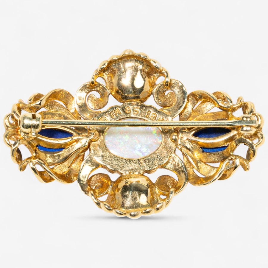 Image 747448_ALTMORE1.jpg, Product 747-448 / Price $3,395.00, 18K Yellow Gold Opal, Lapis Lazuli, Pink Sapphire and Diamond Brooch from Estate Originals on TSC.ca's Jewellery department