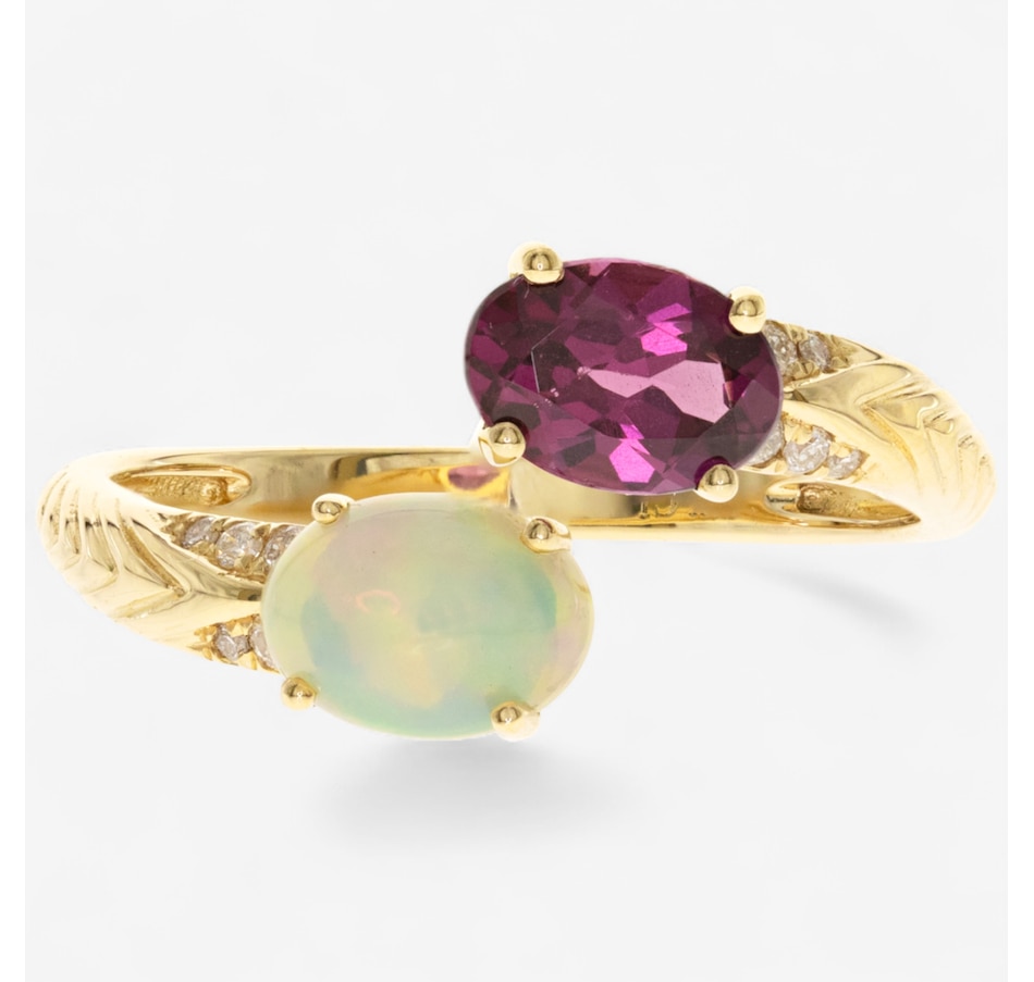 Image 747477.jpg, Product 747-477 / Price $1,399.99, Cirari 14K Yellow Gold Australian Opal, Rhodolite & Diamond Ring from Cirari on TSC.ca's Jewellery department