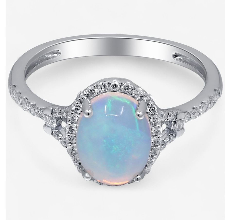 Image 747494.jpg, Product 747-494 / Price $1,079.99, 10K White Gold Oval Shape Ethiopian Opal & Diamond Halo Ring from The Vault on TSC.ca's Jewellery department