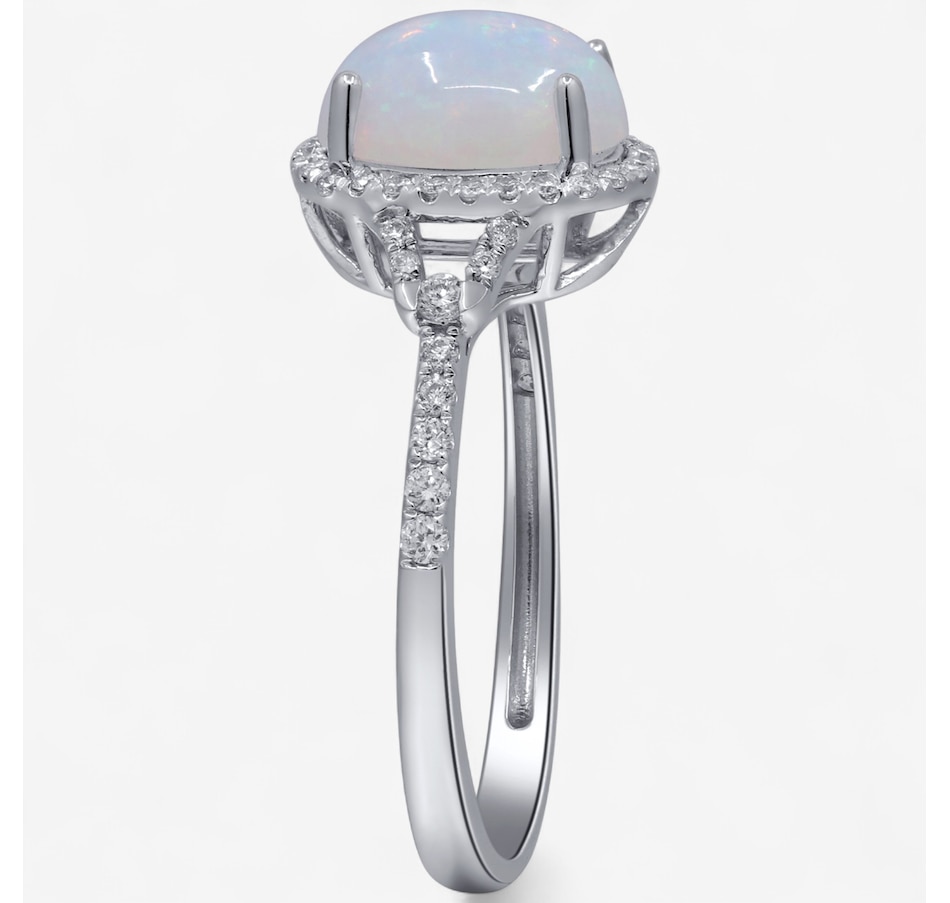 Image 747494_ALTMORE1.jpg, Product 747-494 / Price $1,079.99, 10K White Gold Oval Shape Ethiopian Opal & Diamond Halo Ring from The Vault on TSC.ca's Jewellery department