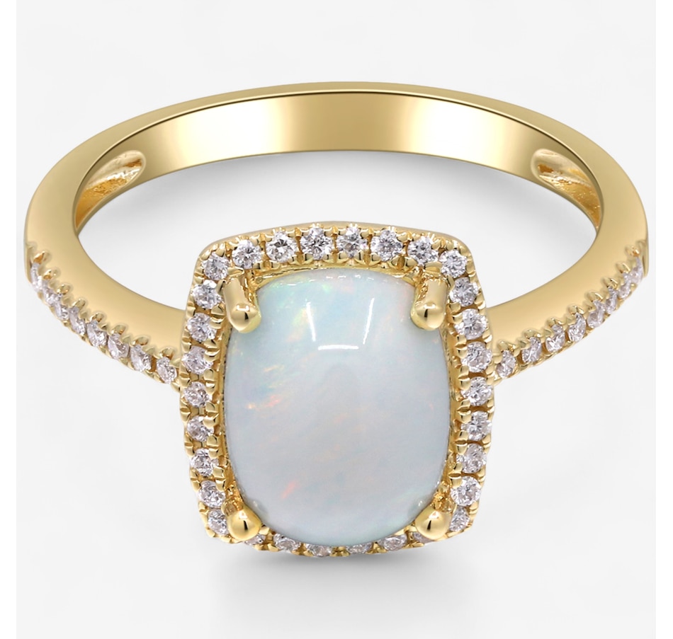Image 747498.jpg, Product 747-498 / Price $949.99, 10K Yellow Gold Ethiopian Opal & Diamond Halo Ring from The Vault on TSC.ca's Jewellery department
