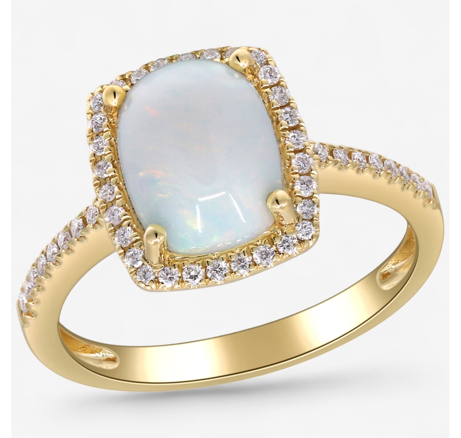 Image 747498_ALTMORE3.jpg, Product 747-498 / Price $949.99, 10K Yellow Gold Ethiopian Opal & Diamond Halo Ring from The Vault on TSC.ca's Jewellery department