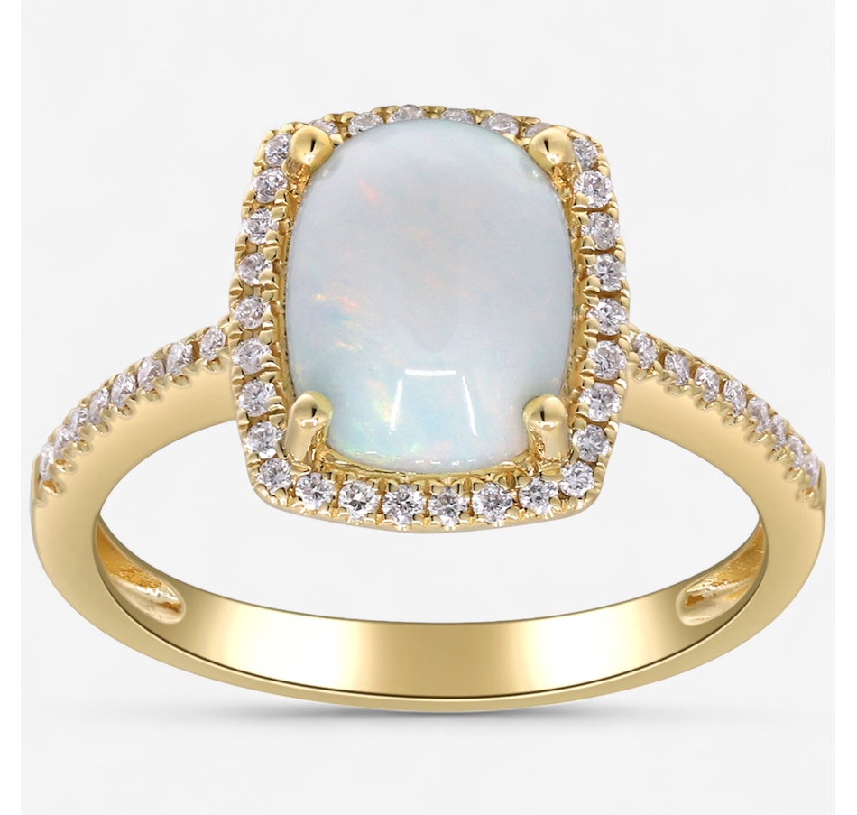 Image 747498_ALTMORE4.jpg, Product 747-498 / Price $949.99, 10K Yellow Gold Ethiopian Opal & Diamond Halo Ring from The Vault on TSC.ca's Jewellery department