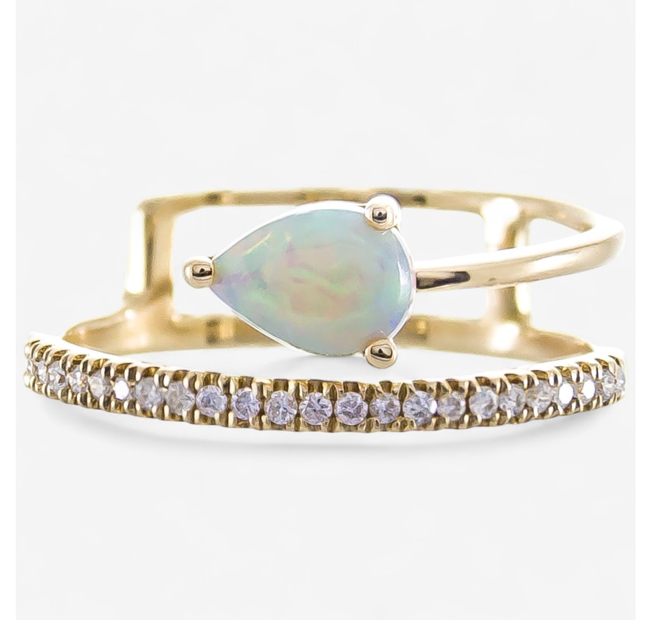 Image 747499.jpg, Product 747-499 / Price $749.99, 10K Yellow Gold Pear Shape Ethiopian Opal & Diamond Ring from The Vault on TSC.ca's Jewellery department