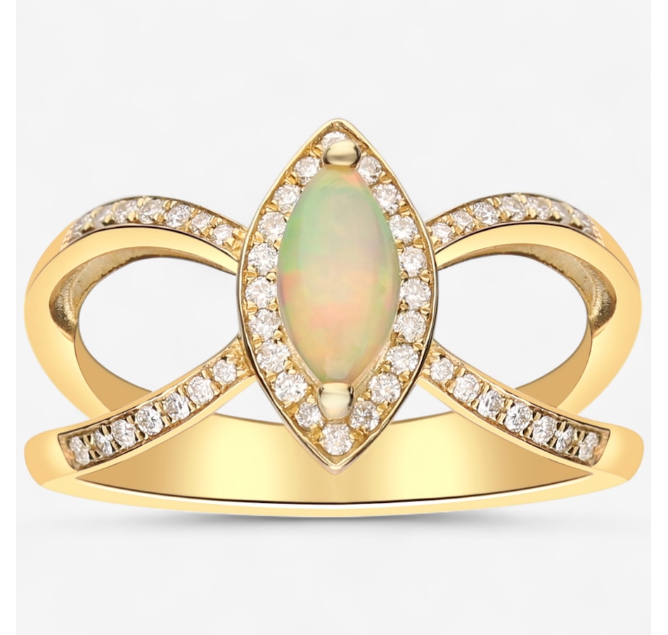 Image 747503.jpg, Product 747-503 / Price $1,129.99, 10K Yellow Gold Marquise Shape Ethiopian Opal & Diamond Ring from The Vault on TSC.ca's Jewellery department