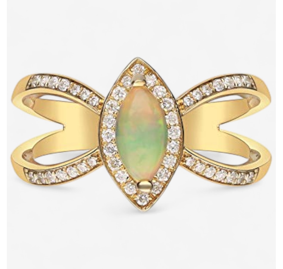 Image 747503_ALTMORE3.jpg, Product 747-503 / Price $1,129.99, 10K Yellow Gold Marquise Shape Ethiopian Opal & Diamond Ring from The Vault on TSC.ca's Jewellery department