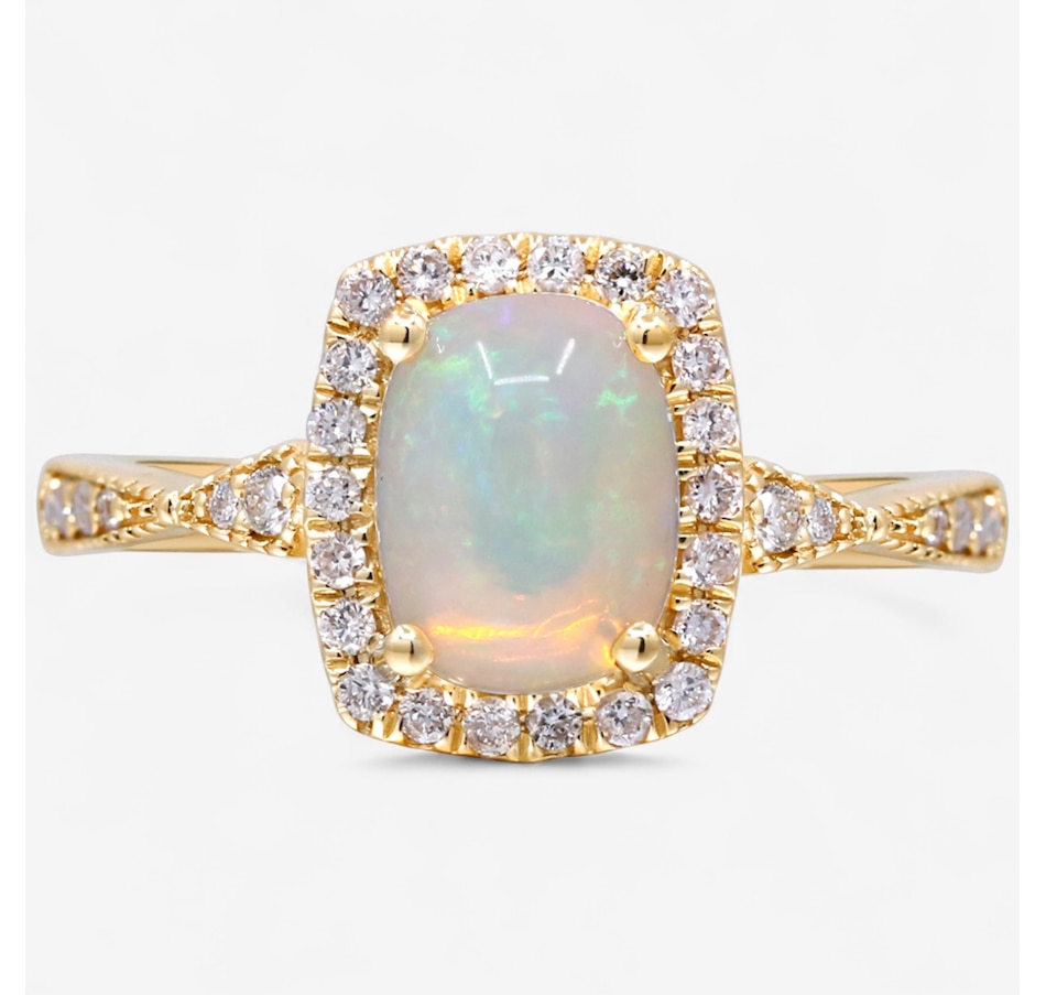 Image 747506.jpg, Product 747-506 / Price $1,129.99, 10K Yellow Gold Oval Shape Ethiopian Opal & Diamond Halo Ring from The Vault on TSC.ca's Jewellery department