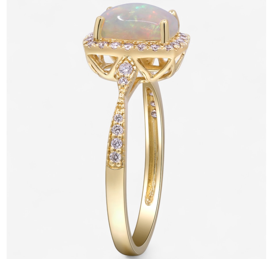 Image 747506_ALTMORE1.jpg, Product 747-506 / Price $1,129.99, 10K Yellow Gold Oval Shape Ethiopian Opal & Diamond Halo Ring from The Vault on TSC.ca's Jewellery department