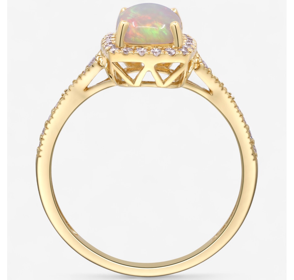 Image 747506_ALTMORE2.jpg, Product 747-506 / Price $1,129.99, 10K Yellow Gold Oval Shape Ethiopian Opal & Diamond Halo Ring from The Vault on TSC.ca's Jewellery department