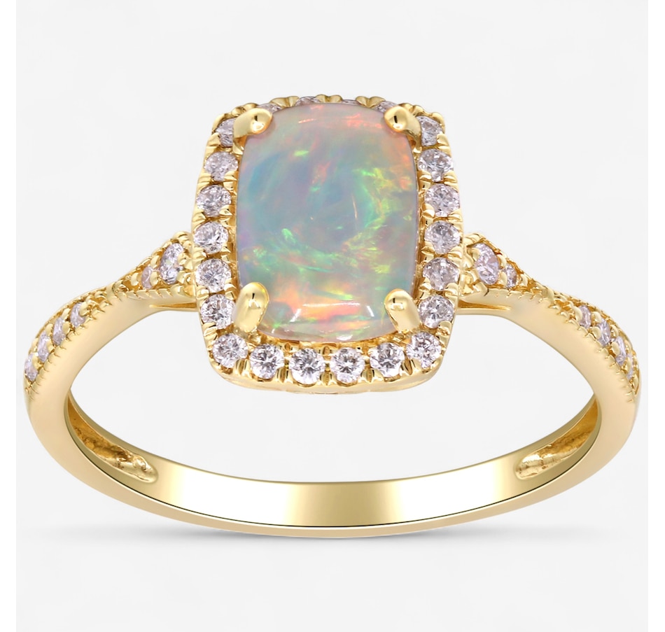 Image 747506_ALTMORE4.jpg, Product 747-506 / Price $1,129.99, 10K Yellow Gold Oval Shape Ethiopian Opal & Diamond Halo Ring from The Vault on TSC.ca's Jewellery department